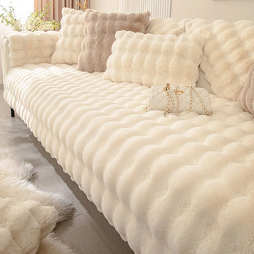 Artificial Rabbit Fur Sofa Cover Non-slip and Dustproof Thick Soft Couch Cover Furniture Protector
